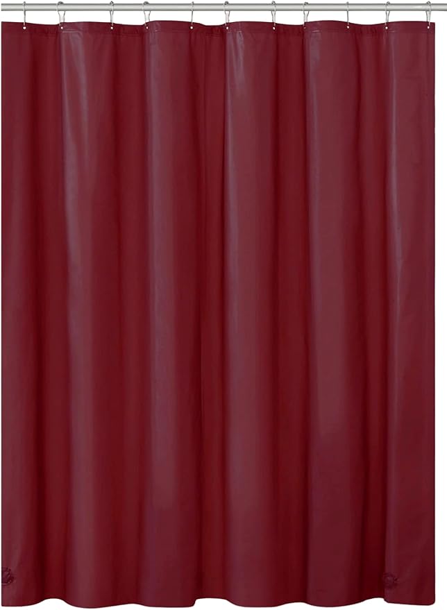 Dependable Industries inc. Essentials Bathroom Magnetized Shower Curtain Liner with Metal Grommets Waterproof (Burgundy)
