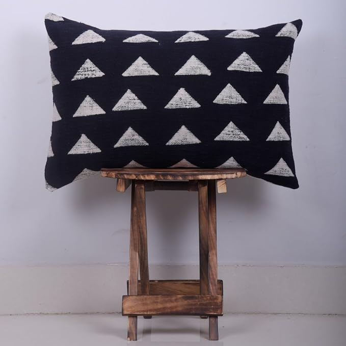 Trade Star Handloomed Throw Pillow Cover 100% Cotton Mudcloth Pillow Cover Tribal Print Boho Accent Bedroom Decoration Cushion Cover Handmade Indian Pillow Case Long Lumbar Cushion Case