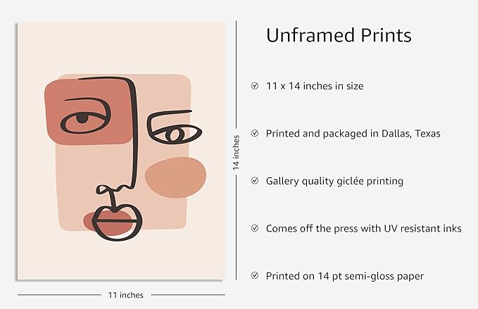 Y2K BOO Abstract Face UNFRAMED Wall Art Continuous Line Drawing Organic Shapes Earth Tones Terracotta Mid Century Modern 11x14 Inch Heavyweight Paper Studio Decor