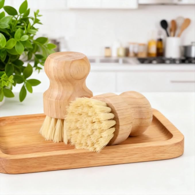 6 Packs Bamboo Dish Scrub Brushes Wooden Scrubbers Set Kitchen Dishwashing Scrubber with Natural Sisal Bristles for Cast Iron Pots, Pans, Kitchen Sink and Vegetable