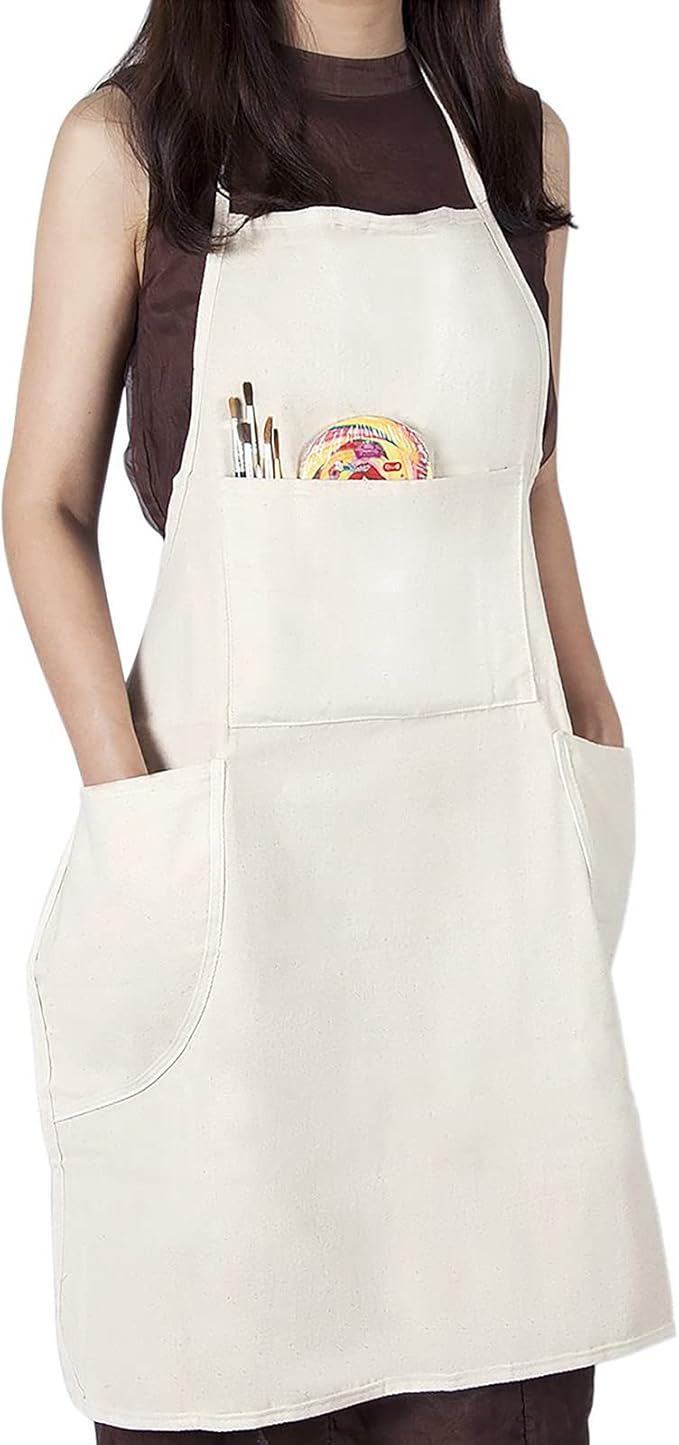 conda 100% Cotton Canvas Professional Bib Apron With 3 Pockets for Women Men Adults,Waterproof,Natural 31inch By 27inch