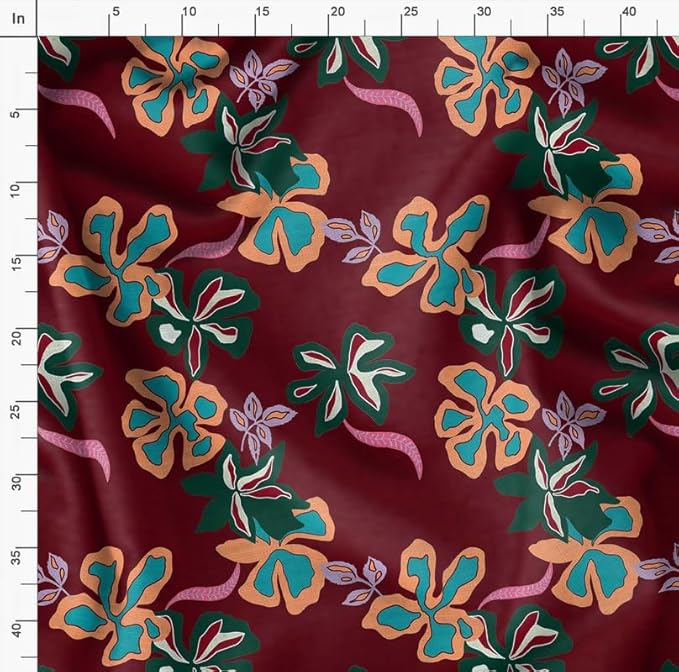 Soimoi Luxurious 58" Wide Red - Floral Printed, Cotton Jersey Fabric - Perfect Material for Clothing, Home Decor, Craft Projects, 1 Yard