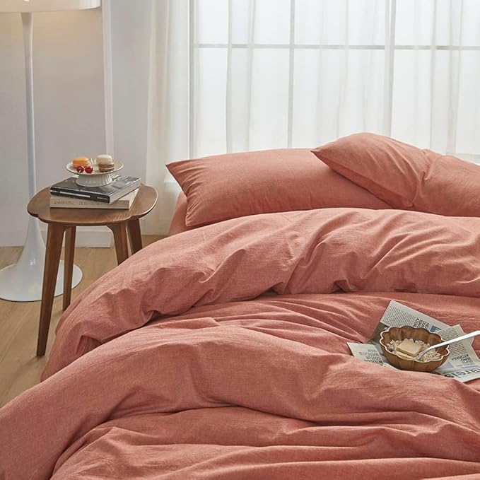 FACE TWO FACE Bedding Duvet Cover Set 3 Pieces 100% Washed Cotton Duvet Cover Linen Like Textured Breathable Durable Soft Comfy (California King, Caramel)