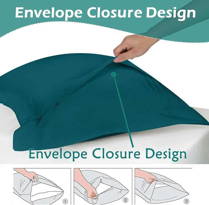 2 Pack Pillow Shams King Size 20x36 – 600 Thread Count 100% Organic Cotton Teal Pillow Covers with 2 Inch Decorative Flange, Soft & Smooth Premium Hotel-Quality Pillowcases Set of 2