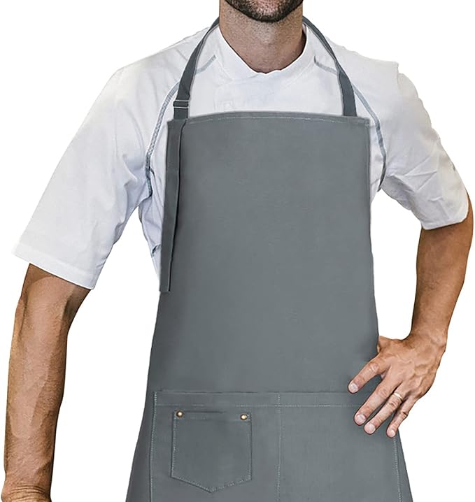 LessMo Bib Apron, Canvas Cotton Cooking Aprons 100% Cotton