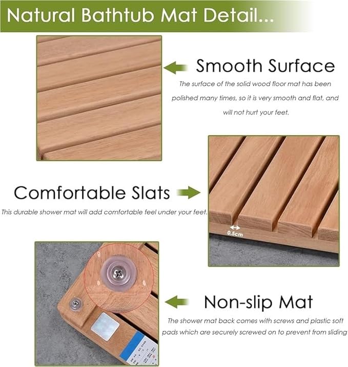 Square Teak Shower Mat 20 24 26 28 30 32 34 36in, Elevated Waterproof Non Slip Solid Wood Bath Mat for Bathtub/Inside Outside Showers/Spa, Customizable(24x24in(61x61cm))