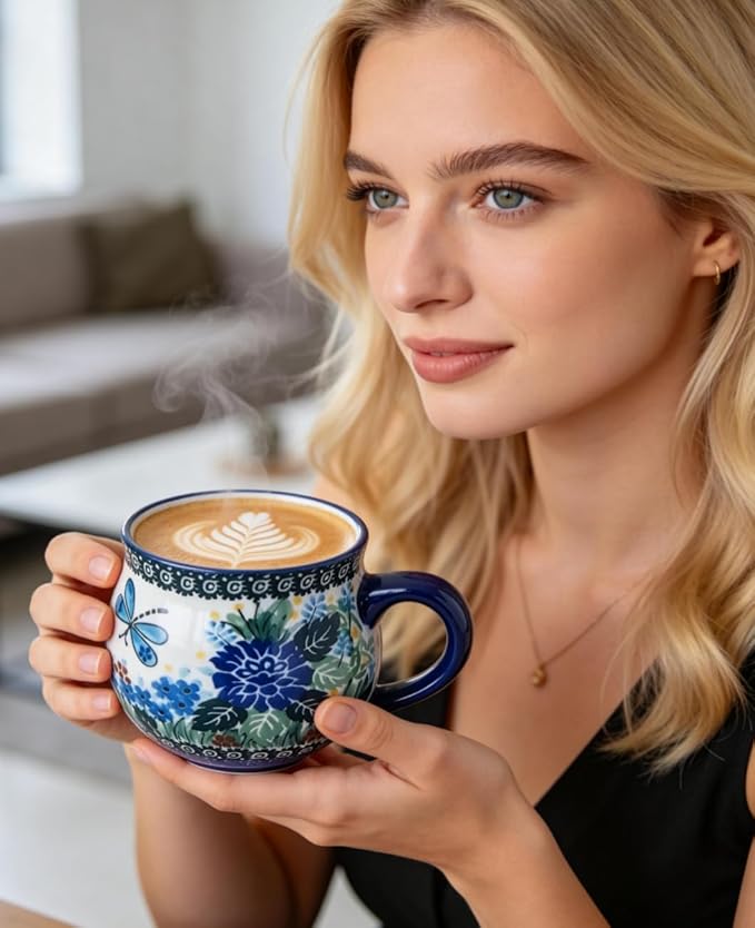 12 oz Ceramic Cup Hand-Painted Handmade Unique Porcelain Floral Mug for Tea Coffee Milk Microwave Dishwasher Safe, Pottery Flower Mug 1 pc, Premium Elegant Gift