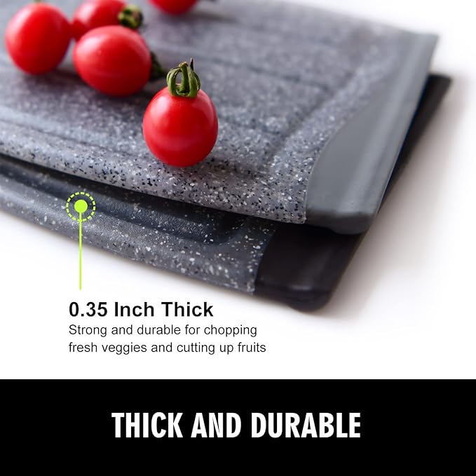 Small Plastic Cutting Board Set, 7.48" Cutting Boards for Kitchen, Small Chopping Boards with Multiple Juice Grooves, Dishwasher Safe, Non Slip Edges, BPA Free (2 Pack, Black & Gray)