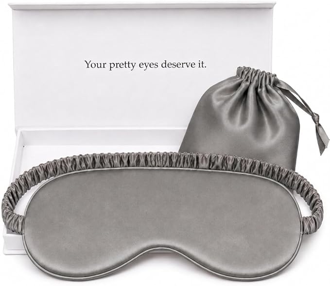 Silk Sleep Mask Light Blocking Luxury 100% Mulberry 19mm Silk Eye Mask Eye Cover Blindfold Ultra Soft Light & Comfy Anti Aging Skin Care with Travel Bag Gift Package