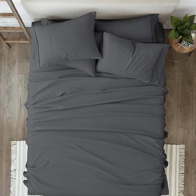 Femini Fashion 100% Organic Cotton Bed Sheets 800-Thread-Count, 16-Inch Deep-Pocket, Luxury Breathable Crisp 4-Piece Bed Sheet Set (1 Flat Sheet, 1 Fitted Sheet, 2 Pillowcases) - King, Dark Grey