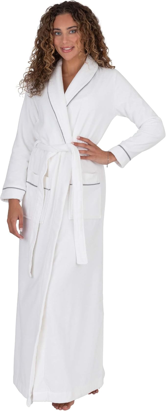 Be Relax Bathrobe for Women - Full Length Terry Cotton Robe with Shawl Collar and Hood, Warm and Cozy Robe with Belt & Pocket