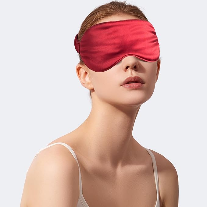 100% 22 Momme 6A Grade Double-Sided Pure Mulberry Silk Eye Mask Soft Breathable Sleep Blindfold with Elastic Headband for Men and Women Pack of 1 (Red)