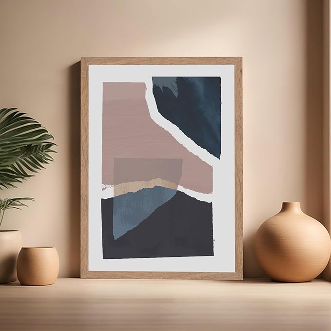 Monem Art Torn Paper Abstract Collage Print - Minimalist Scandinavian Art Poster - Wall Decor for Living Room, Bedroom or Office - 16x20 Beige Framed Wall Art by Mareike Bohmer
