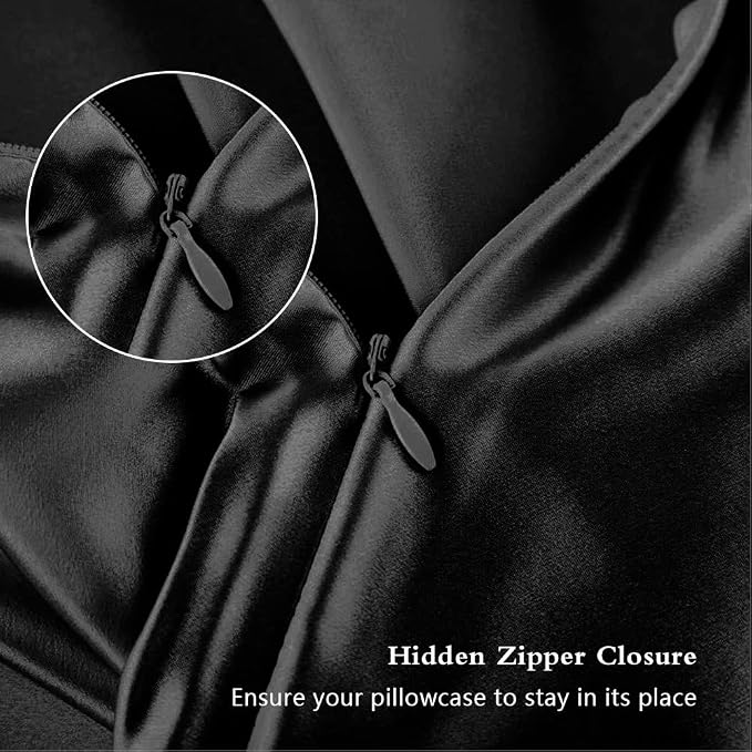 Silk Body Pillow Pillowcase, Mulberry Silk Body Pillow Cases with Zipper, Smooth, Anti Acne, Cooling Sleep Both Sides Natural Silk Satin 20x54 Body Pillowcase, Gifts for Women Men, Black