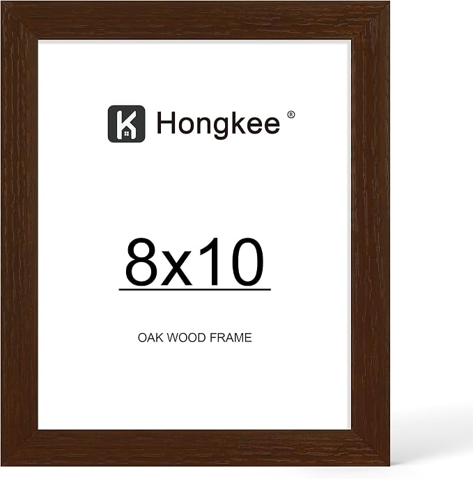 Hongkee 8x10 Oak Wood Picture Frame, Display 8 x 10 Photo with Tempered Glass Cover, Horizontal and Vertical Display for Wall or Tabletop (Walnut, Set of 1)