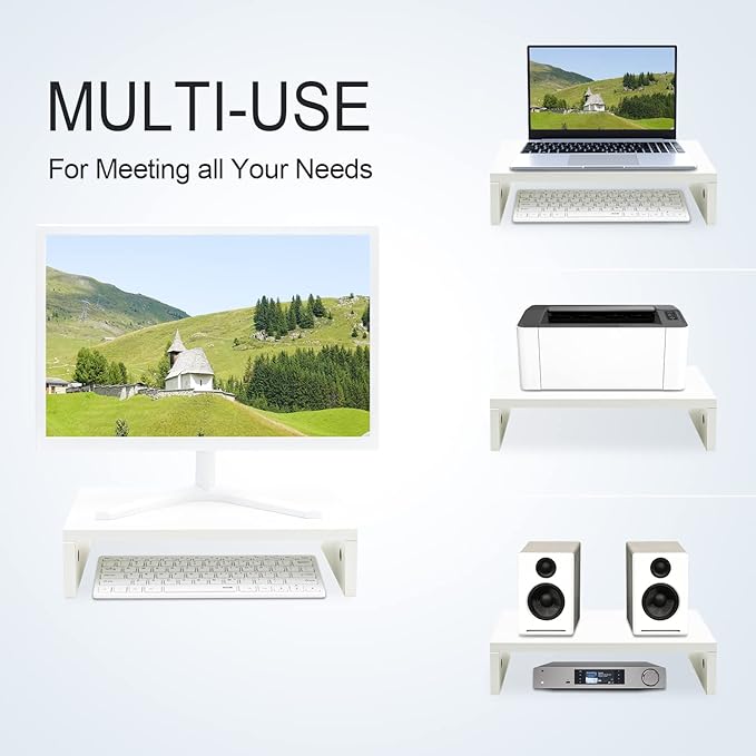 TEAMIX 14.2 inch White Monitor Stand Riser, Wood Monitor Riser with Storage for Desk Small Monitor Stand TV/Screen/PC/Laptop Riser Computer Stand Desktop Shelf (White-14.2 inch)