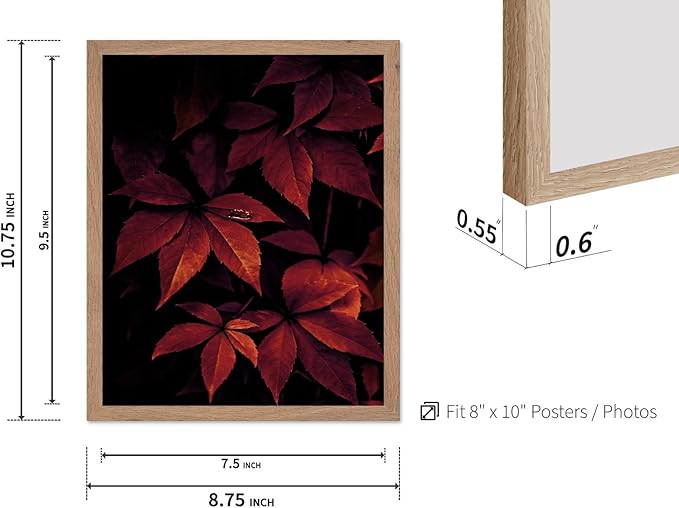 Monem Art Red Autumn Leaves Macro Photography Print - Moody Botanical Nature Poster - Wall Decor for Living Room, Bedroom or Office - 8x10 Beige Framed Wall Art by Mareike Bohmer
