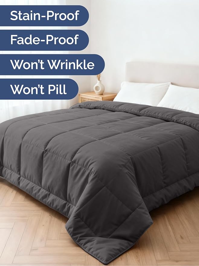 Full Size, Dark Gray Alternative Down Comforter - Warm, Lightweight & Breathable Hotel Quality Bedding Set for Men, Women, Kids & Teens - All Season Oversized Cooling Microfiber Duvet Insert Comforter