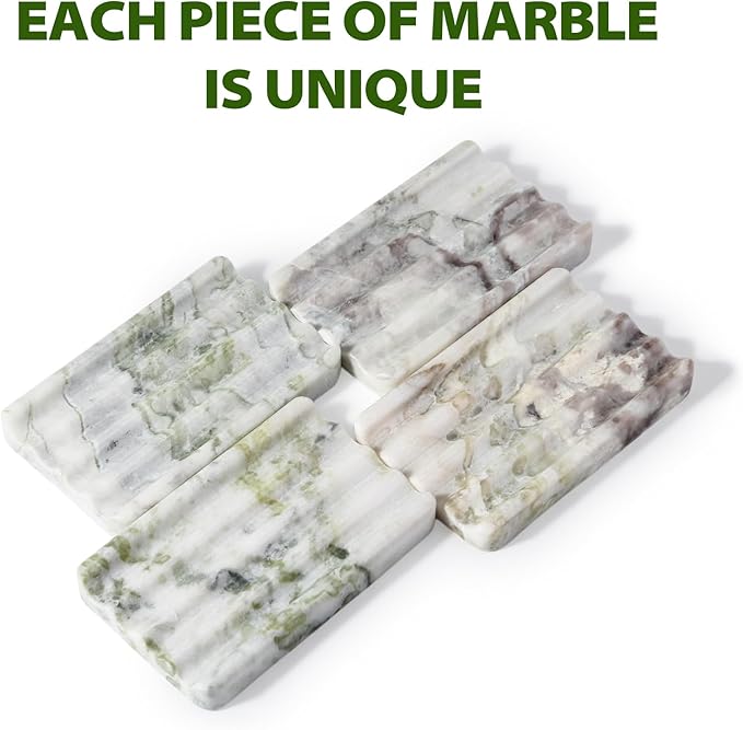 Karibiber Marble Soap Dish, Large Stone Bar Soap Holder Shower, Green Bathroom Soaps Saver, Easy Cleaning Natural Stone Sponge Holder for Kitchen Sink, Executive Jewelry Ring Tray