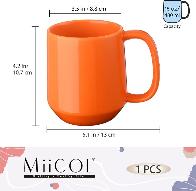 Miicol Ceramic Coffee Mug, 16 oz Large Coffee Cup, Tea Mug with Handle, Flat Bottom Mug for Men, Women, Office, Microwave and Dishwasher Safe, Multi-Color, Sun Orange
