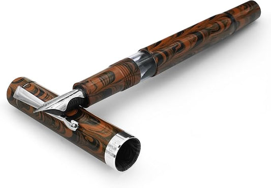 Jaipur V2 Piston Filled Refillable Fountain Pen - Brown Ultra Flex Cursive Pen w/Stainless Steel Nib - Luxury Pens w/Acrylic Body & Ebonite Feed - Fountain Pens for Journaling & Calligraphy