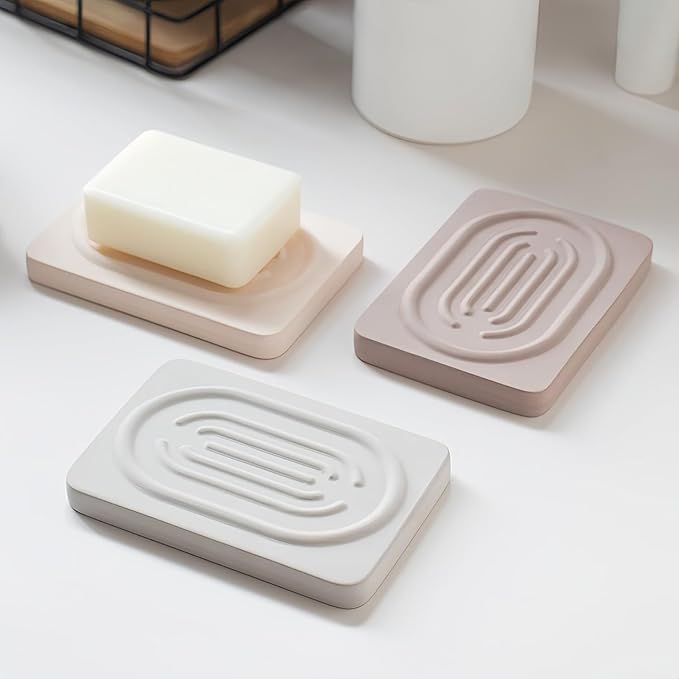 Soap Tray Water Absorbing Diatomite Dish Shampoo Bar Soap Holder Quick Dry Stone Soap Bar Holders Fast Drying Soap Saver Diatomaceous Earth Dishes for Shower Bathroom Bathtub Sink Organizer (Grey)