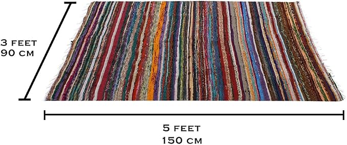 Chindi Cotton Rag Rugs 100% Eco-Friendly, 2-in-1 Reversible Multipurpose, Multicolor Hand-Woven Traditional Rugs (5ft X 3ft) for Living Room & Kitchen - White