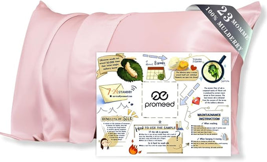 PROMEED 23 Momme Grade 6A+ Pink Silk Pillowcase with Zipper, Premium Mulberry Silk Pillow Cases for Women Hair, Natural Silk Anti Acne Pillowcase (Queen 20"x30", Pink)