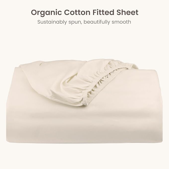 BIOWEAVES 100% Organic Cotton 1 Twin XL Fitted Sheet Only | 300 Thread Count Sateen Weave GOTS Certified with Deep Pocket - Undyed Natural
