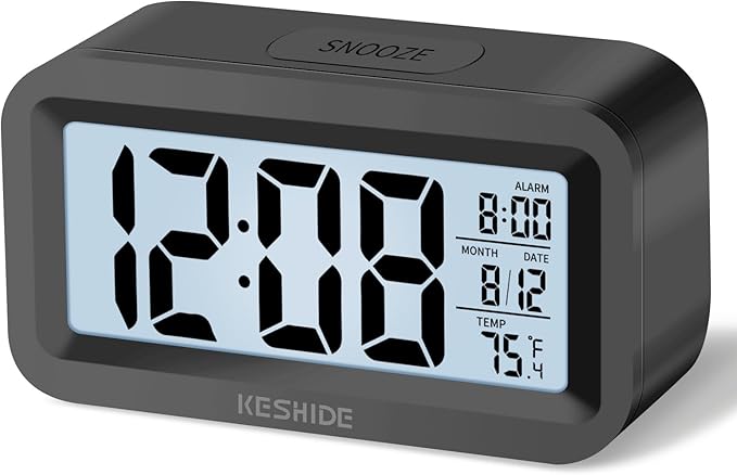 Travel Digital Alarm Clock,Battery Operated with Backlight, Indoor Temperature, Desk Small Clock,Snooze Model,12/24H Display for Bedrooms Heavy Sleepers Kids Travel Bathroom (Black)