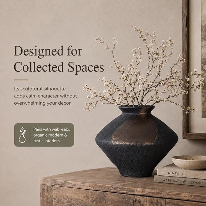 Wabi Sabi Rusty Vintage Vase, 11.4" Tall Wabi Sabi Decor Rustic Farmhouse Pottery Vase for Centerpiece, Textured Pottery Flower Vases for Home Decor, Table, Living Room, Bathroom, Kitchen (11.4 in)