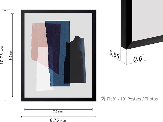 Monem Art Abstract Torn Paper Collage Print - Minimalist Modern Art Poster - Wall Decor for Living Room, Bedroom or Office - 8x10 Black Framed Wall Art by Mareike Bohmer