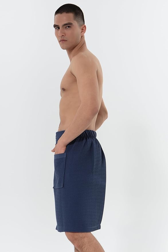SEYANTE Men's Organic Waffle Spa Wrap – GOTS Certified 100% Turkish Cotton, Adjustable Closure, Same-Color Piping