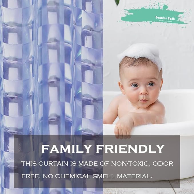 Navy Blue 3D Crystal Plastic Shower Curtain Liner, 72x72 Inch Thin Lightweight Plastic Bathroom Shower Showroom Inner Curtain with Rustproof Metal Grommet Holes and Weighted Magnets