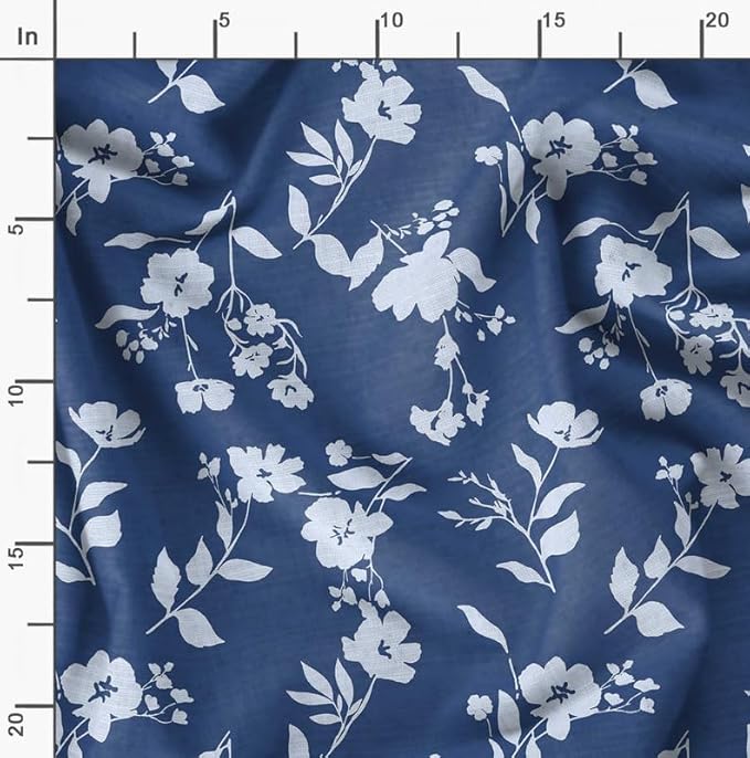 Soimoi Lightweight Cotton Voile Fabric, Blue - Floral Print, Unstitched Material - 42 Inch Width, Ideal for Making Summer Dresses, Blouses, Scarves, Lingerie, Sheer Curtains, Garment Linings, 1 Yard