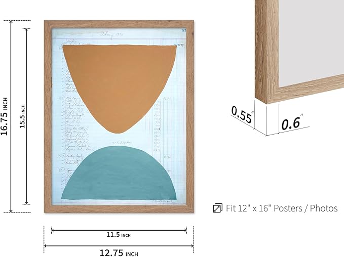 Monem Art Abstract Ledger Paper Geometric Print - Modernist Organic Shapes Art Poster - Wall Decor for Office, Living Room or Studio - 12x16 Beige Framed Wall Art by Renee Stramel