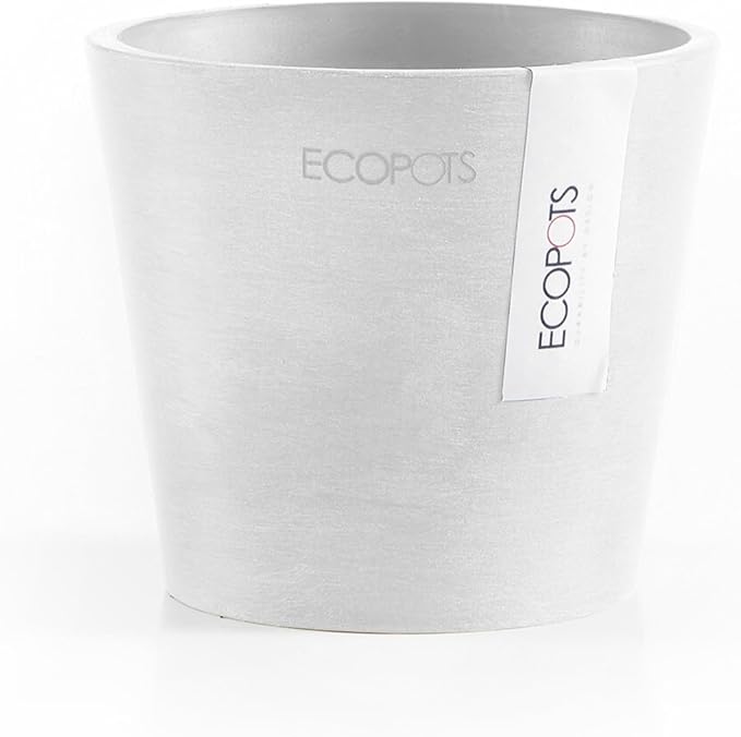 Ecopots Amsterdam Mini Durable Modern Round Recycled-Based Composite Flower Pot Planter, Pure White, 4"