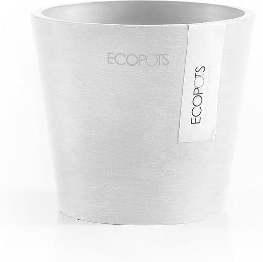 Ecopots Amsterdam Mini Durable Modern Round Recycled-Based Composite Flower Pot Planter, Pure White, 4"