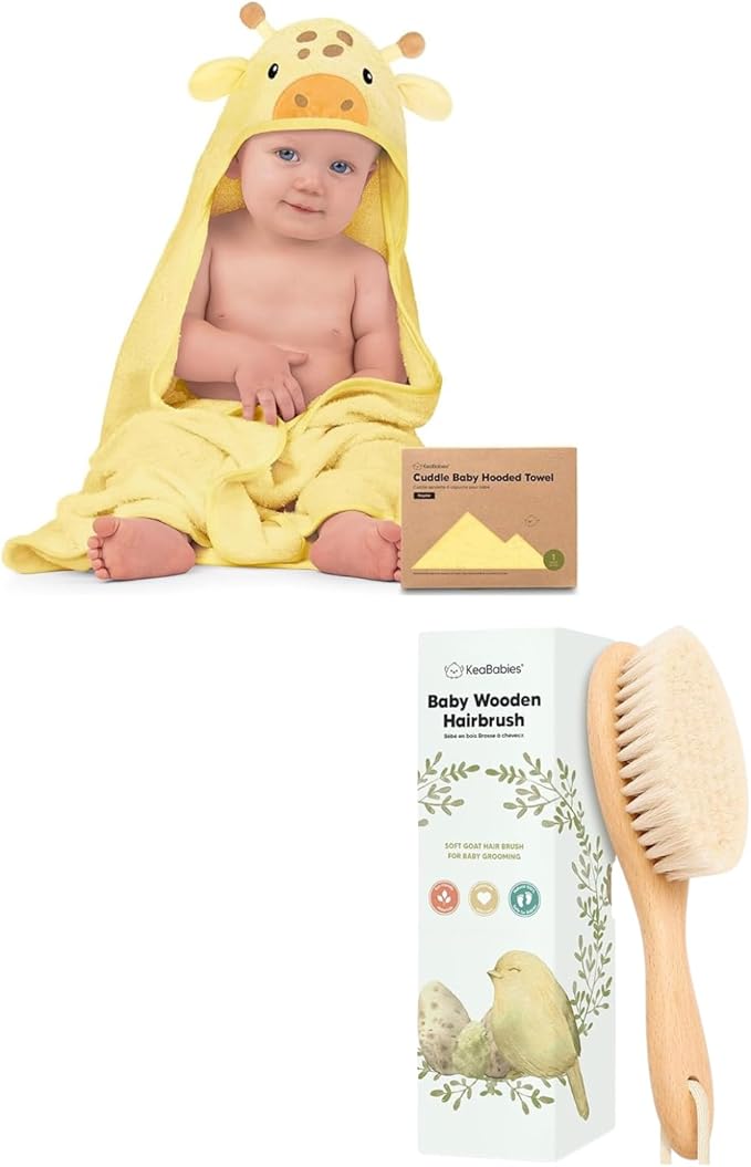 KeaBabies Baby Hooded Towel and Baby Hair Brush - Soft and Ultra Absorbent Toddler Towel with Hood, Kids Hairbrush with Soft Goat Bristles