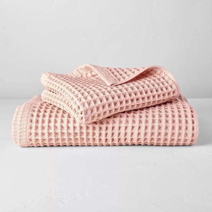 Waffle Towel for Bathroom 59x30 Inches, Turkish Bath Towel, Cotton Bath Towel, 6 Color Option, Mint Green, Brown White, Anthracite, Powder Pink, Gray (Powder Pink)