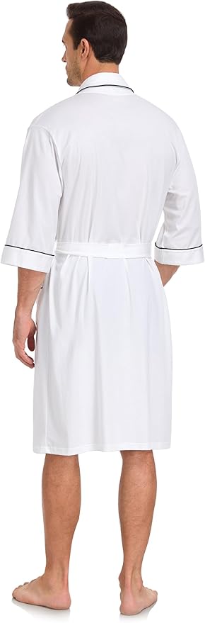 COLORFULLEAF 100% Cotton Men’s Summer Bathrobe Lightweight & Breathable Short Sleeve Kimono Robe with Pockets