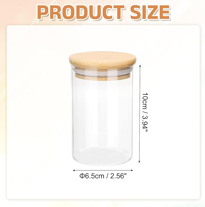 uxcell Glass Food Storage Jars 8.45oz Glass Canisters with Bamboo Airtight Wooden Lids Food Storage Container for Coffee Tea Sugar Candy Cookie Rice Flour Pasta Nuts Clear