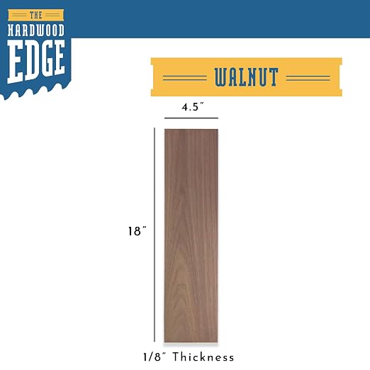 Walnut Hardwood Planks - Walnut Wood for Unfinished Wood Crafts - 1/8’’ (3mm) 100% Pure Hardwood - Laser Engraving Blanks - Solid Hardwood Planks for Crafts (1/8″ x 4 1/2″ x 18″, 2)