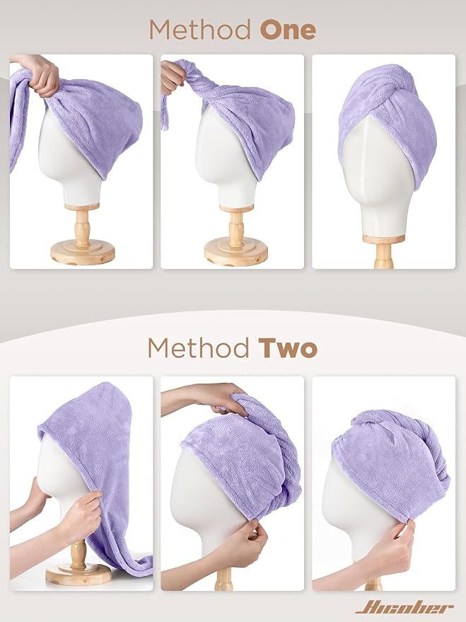 Hicober Microfiber Hair Towel, 3 Packs Hair Turbans for Wet Hair, Drying Hair Wrap Towels for Curly Hair Women Anti Frizz (Pink,Blue,Purple)
