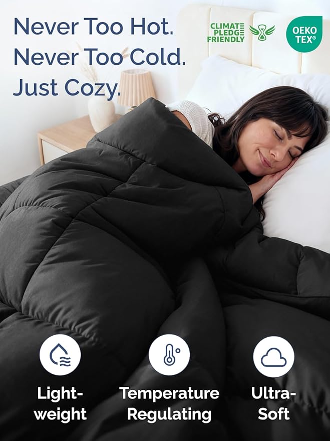 King Size, Black & Light Grey Alternative Down Comforter - Warm, Lightweight & Breathable Hotel Quality Bedding Set for Men, Women, Kids & Teens - All Season Cooling Microfiber Duvet Insert Comforter