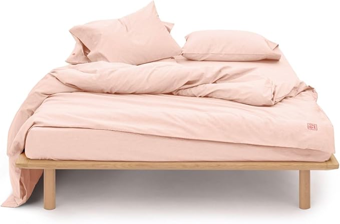 AIZOME Bedsheet Set Made from 100% GOTS Organic Cotton, Non-Toxic Plant-Dyed 340 Thread Count, Hypoallergenic for Sensitive Skin, 4-Piece (Rosé Rubia, Twin)
