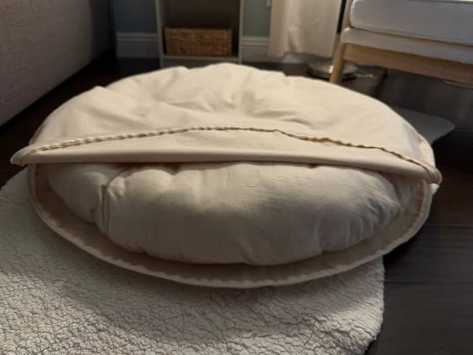 Natural 100% Cotton Canvas Round Dog Bed Cover Eco Friendly Durable Pet Bedding Dog Cushion Covers with Zippers Machine Washable Covers (Beige, XX Large 50 Inches)