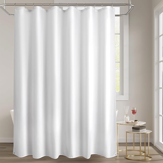 Titanker Fabric Shower Curtain Liner Washable, 72 x 78 Inches, White Shower Liner Fabric with 2 Magnets, Polyester Long Bathroom Shower Curtain Liner Waterproof Soft Lightweight, White