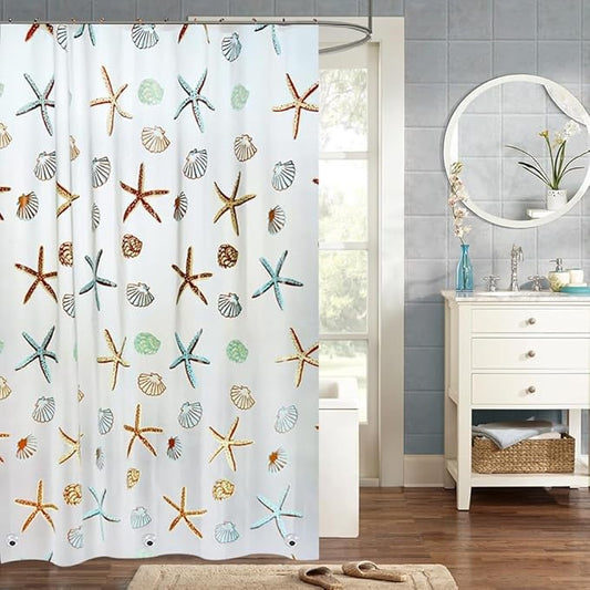 Plastic Shower Liner - Premium PEVA 4G Shower Curtain Liner with Rustproof Grommets and 3 Weighted Magnets, Waterproof Shower Curtains for Bathroom (Starfish)