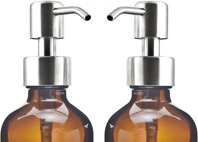 moisture Soap Dispenser Set Soap Dispenser with Stainless Steel Pump, Amber Glass Round Lotion Bottle Can Be Filled with Soap Dispenser (2 Pieces) Home Soap Dispenser (Color : A)